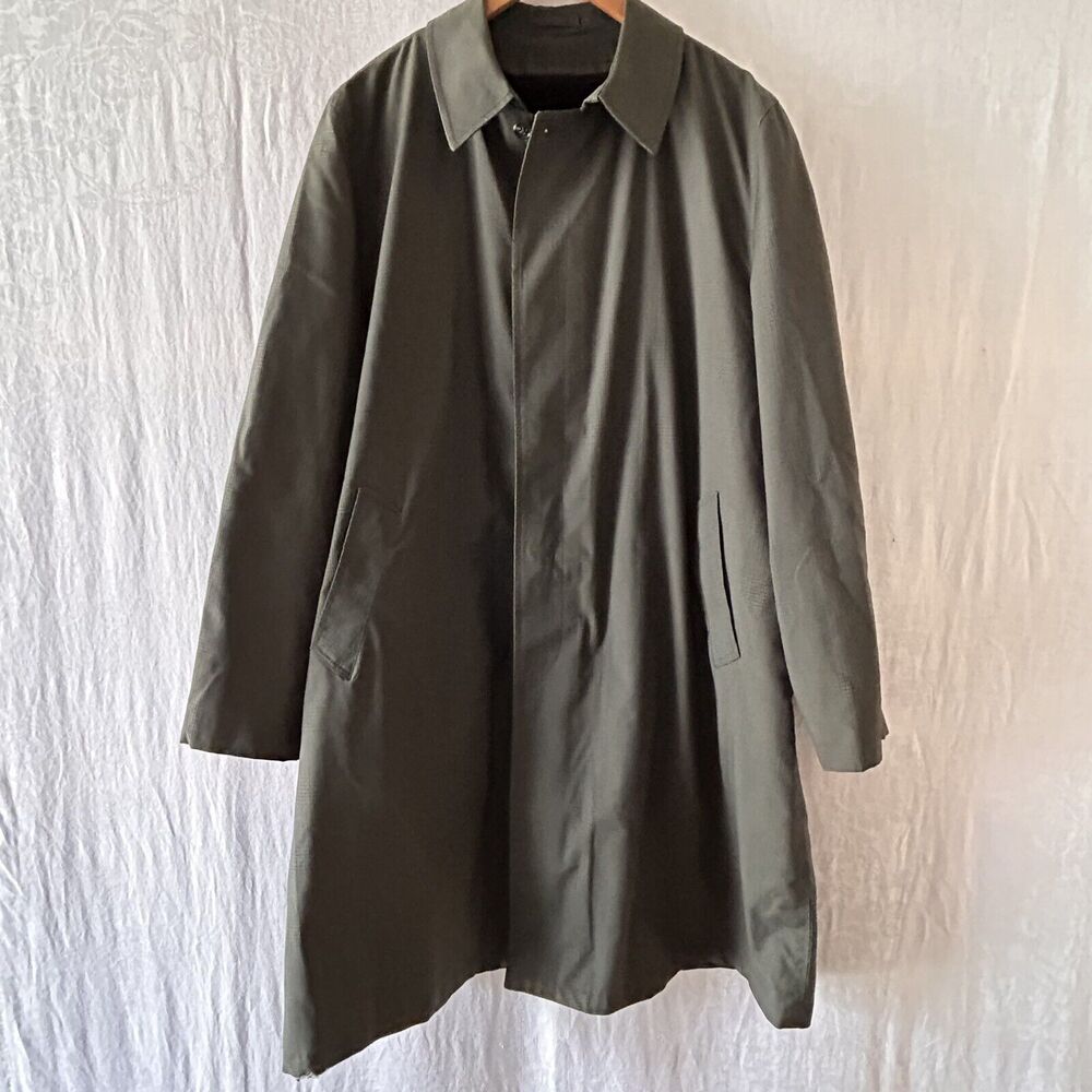 Vintage Trench Coat 46 Long Gray Plaid Fleece Lined Richman Brothers Jacket